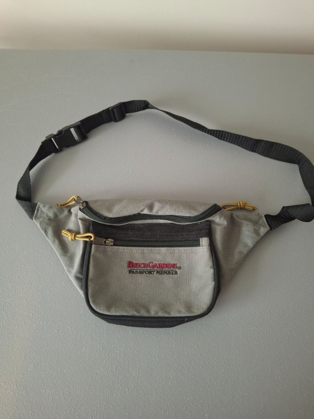 Busch Gardens Passport Member Gray Fanny Pack Adjustable Strap Zipper Pockets